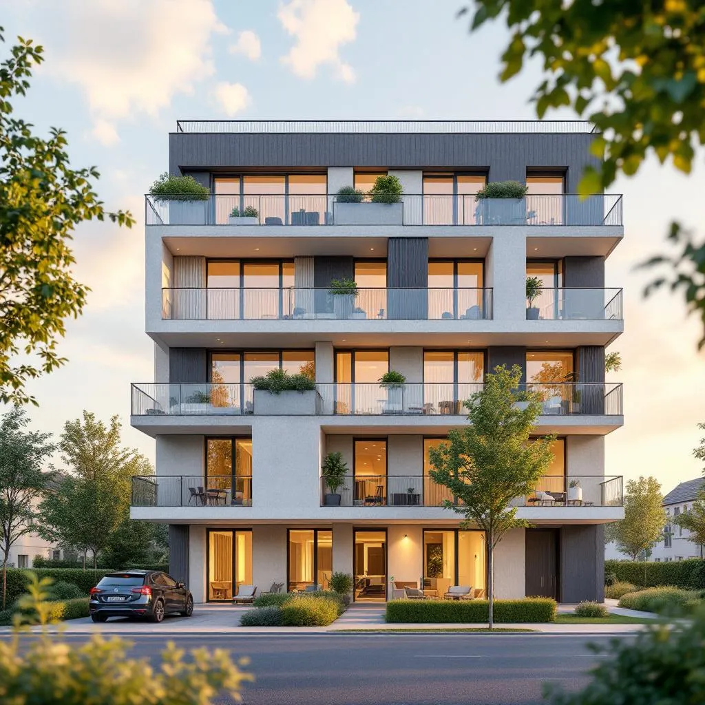 Vue d'un complexe immobilier neuf en France en 2026