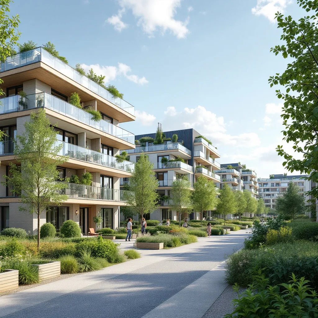 Vue d'un écoquartier moderne en France en 2026