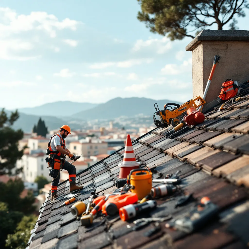 Toiture dans les Alpes-Maritimes sous un ciel nuageux