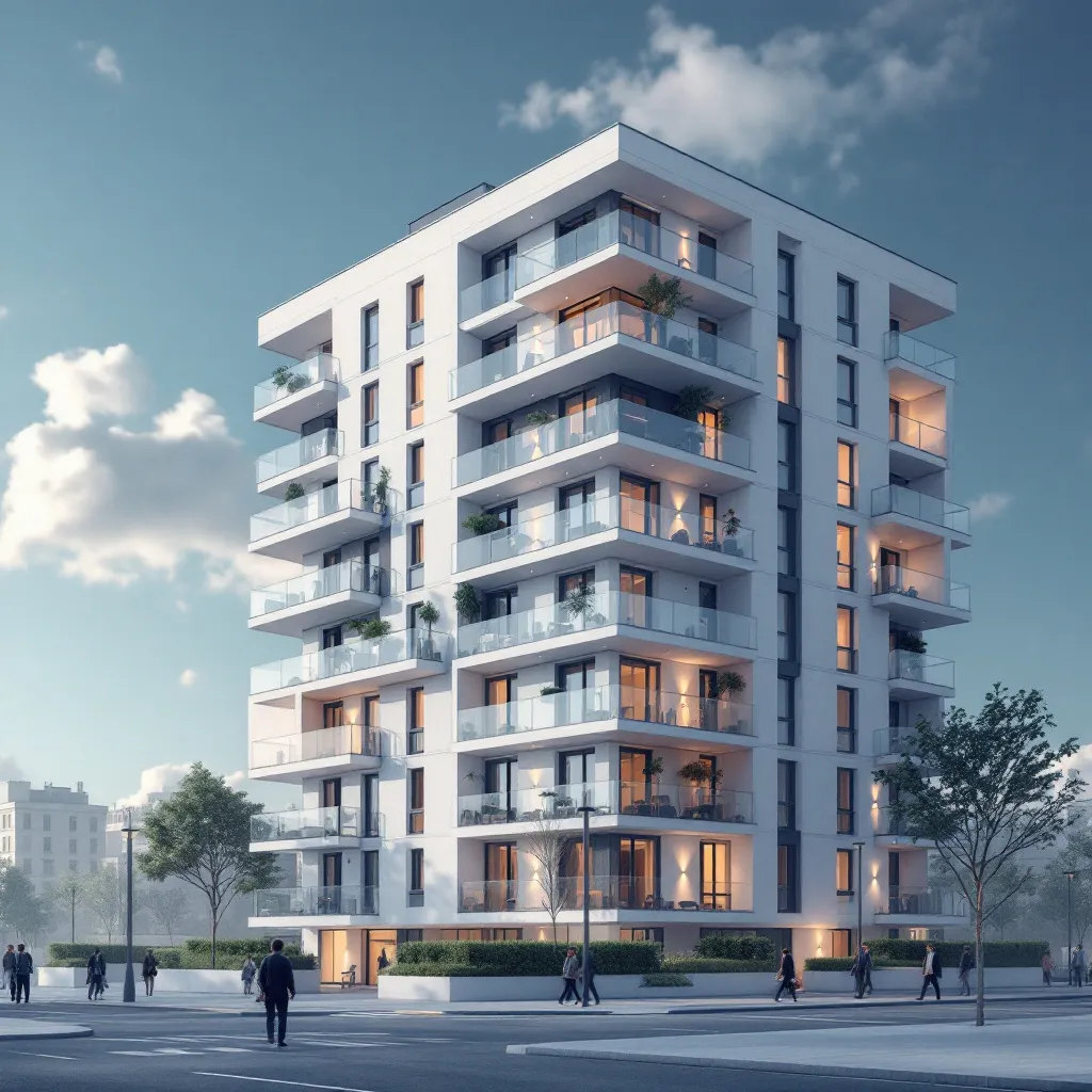 Vue d'un immeuble neuf en France avec frais de notaire réduits