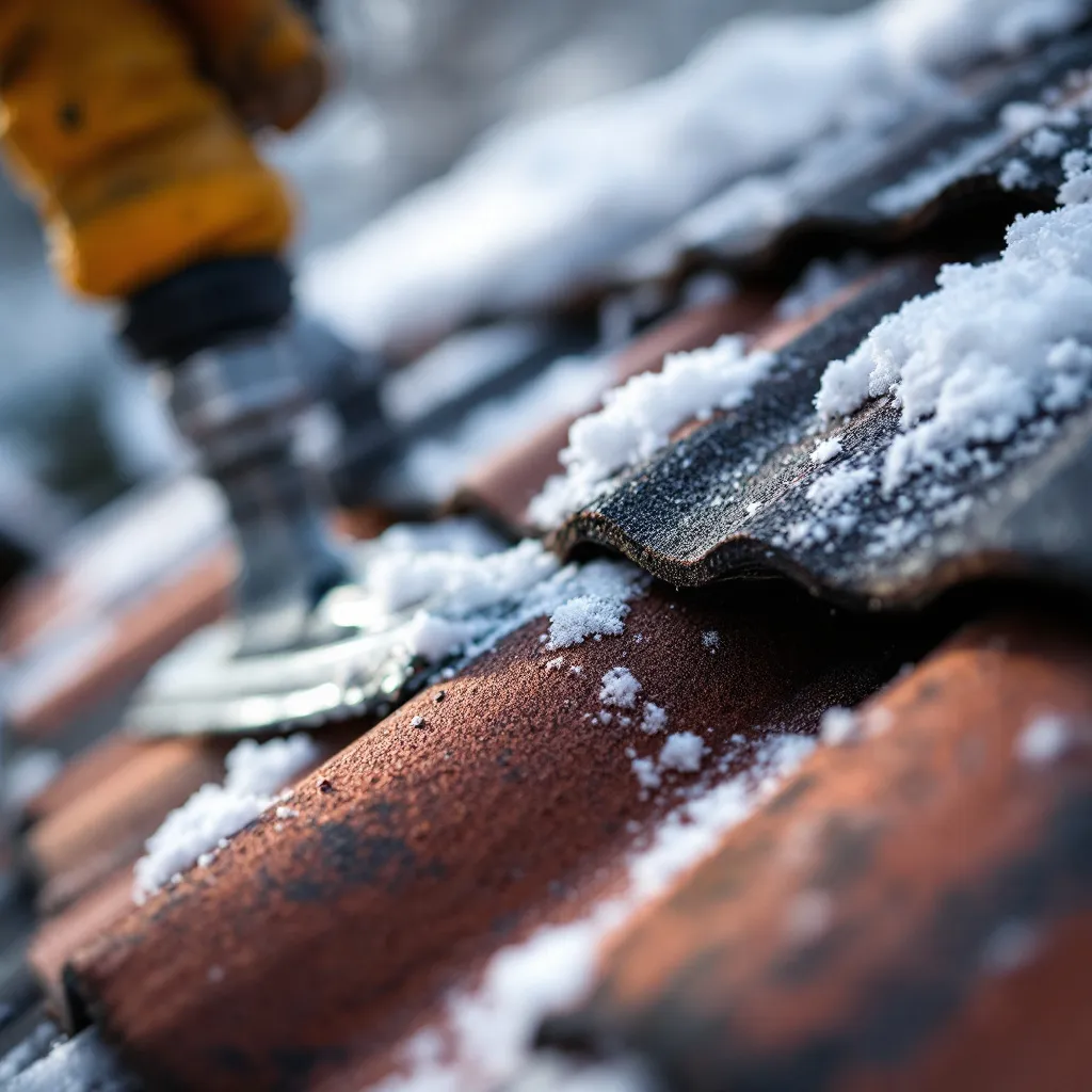 Couvreur à Nice travaillant sur une toiture en hiver