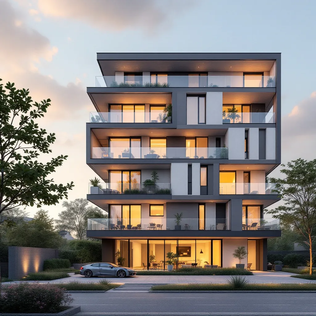 Vue d'un programme immobilier neuf en France, conforme aux normes écologiques