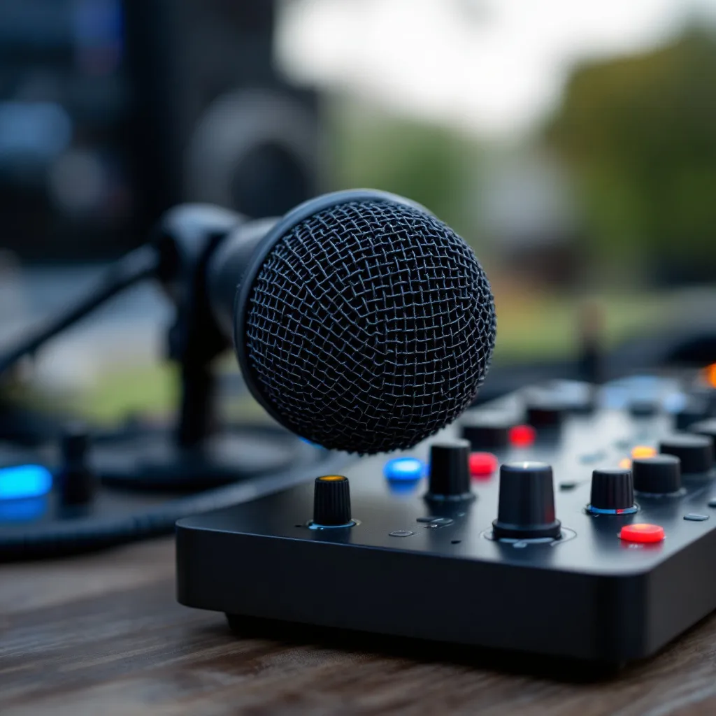 Technicien réglant des équipements de sonorisation pour un festival