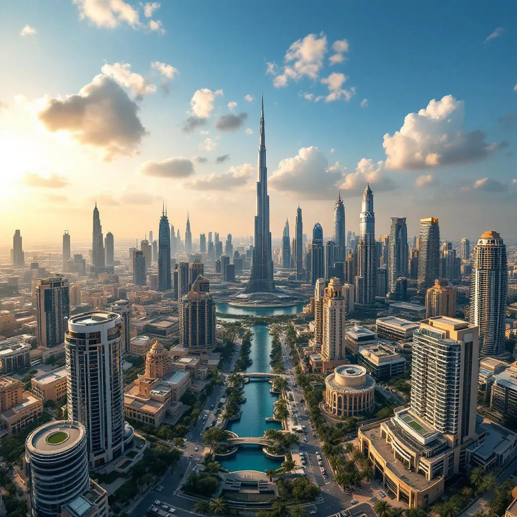 vue panoramique de la ligne d'horizon de Dubaï avec des gratte-ciel modernes, symbolisant le marché immobilier dynamique