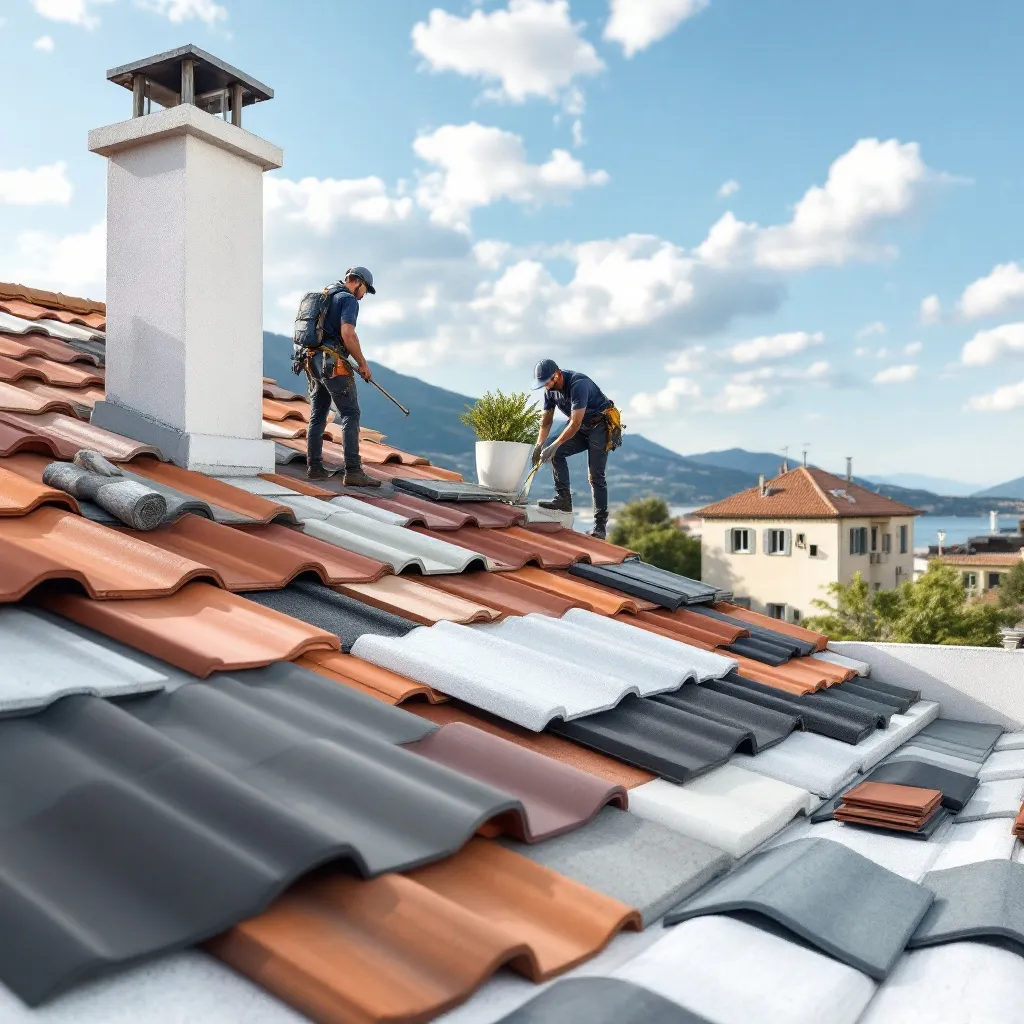 Vue aérienne d'une maison avec toiture en pente sur la Côte d'Azur
