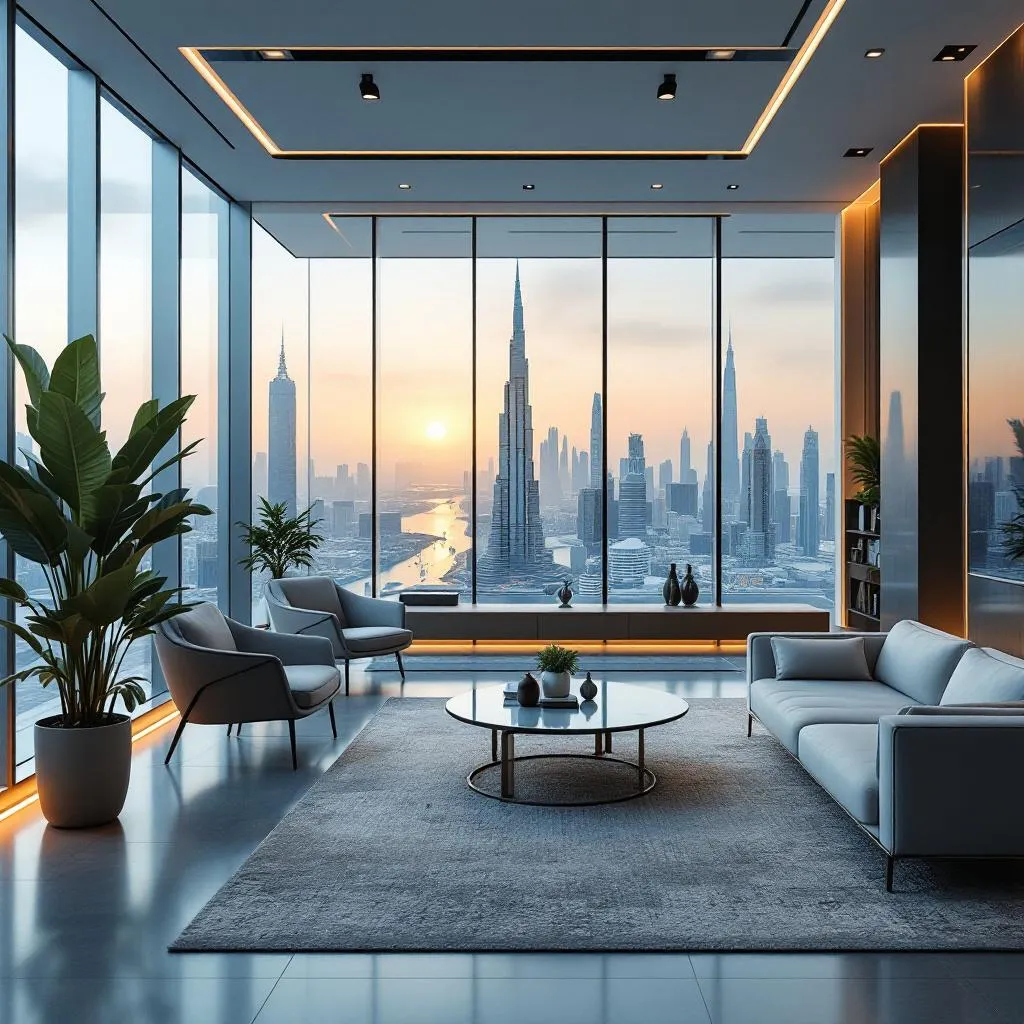 Skyline of Dubai with modern architecture and iconic buildings