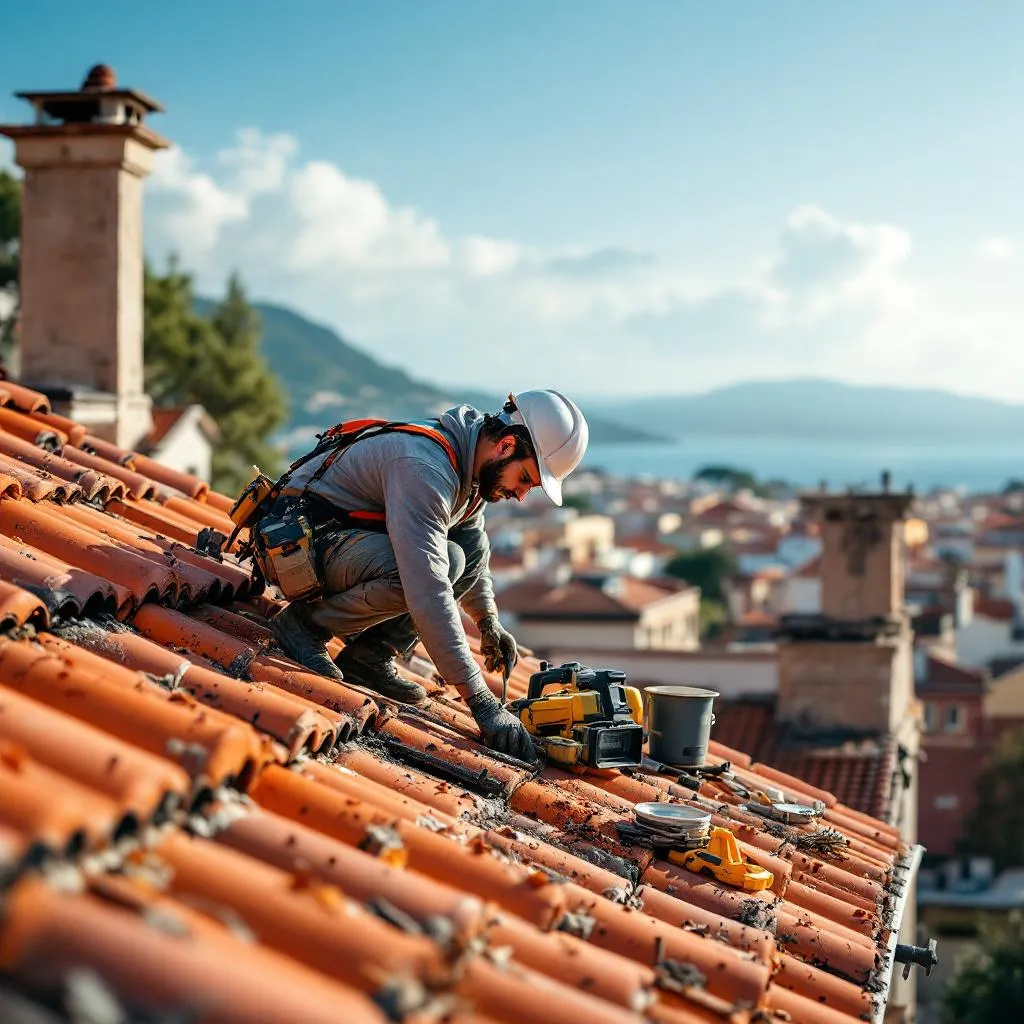 Couvreur travaillant sur une toiture à Nice