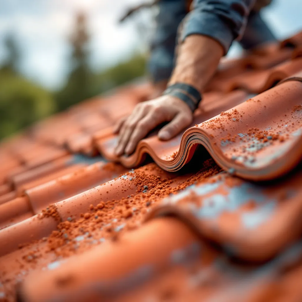 Artisan couvreur au travail sur une toiture au Beausset